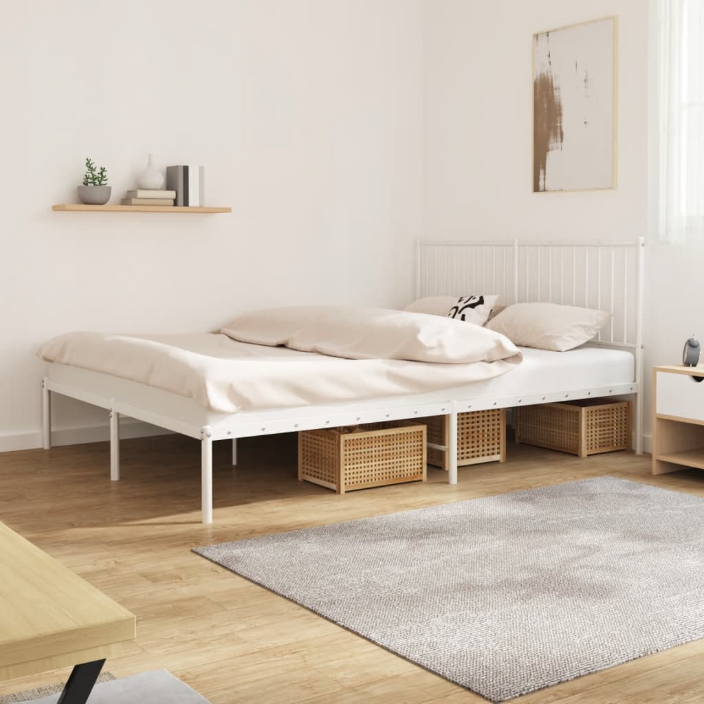 Sengeramme i metall med sengegavl hvit 150x200 cm