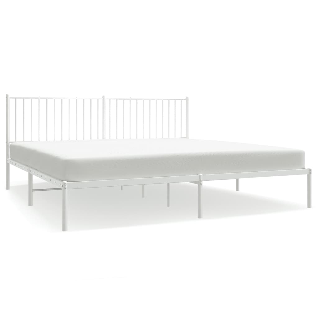 Sengeramme i metall med sengegavl hvit 200x200 cm