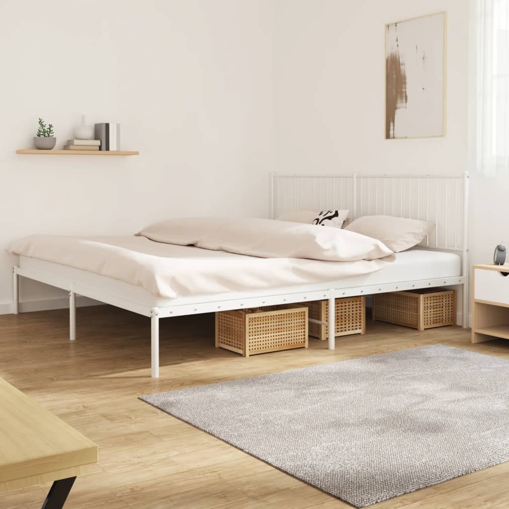 Sengeramme i metall med sengegavl hvit 200x200 cm