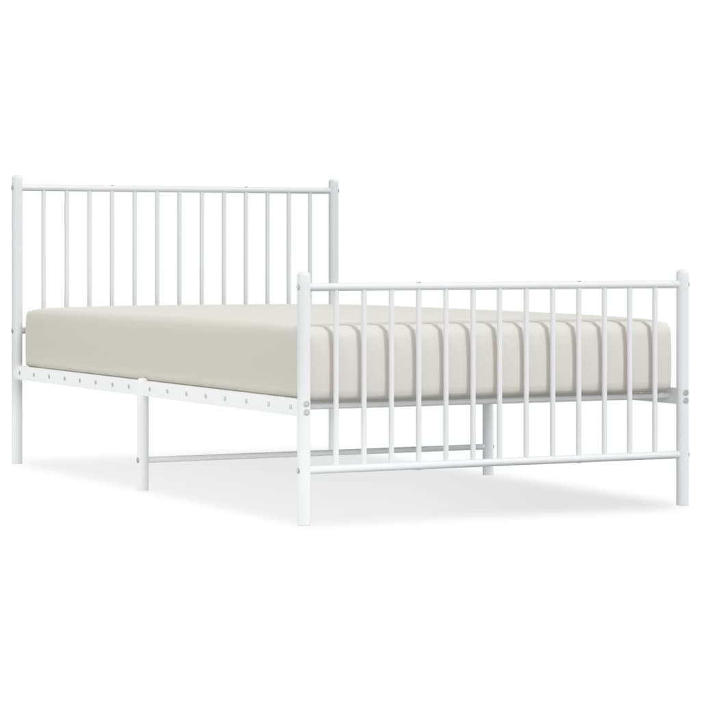 Sengeramme i metall med hode- og fotgavl hvit 107x203 cm