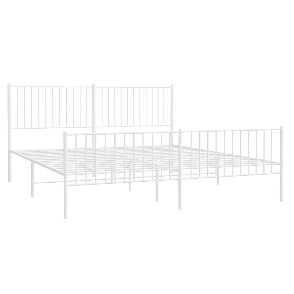 Sengeramme i metall med hode- og fotgavl hvit 183x213 cm