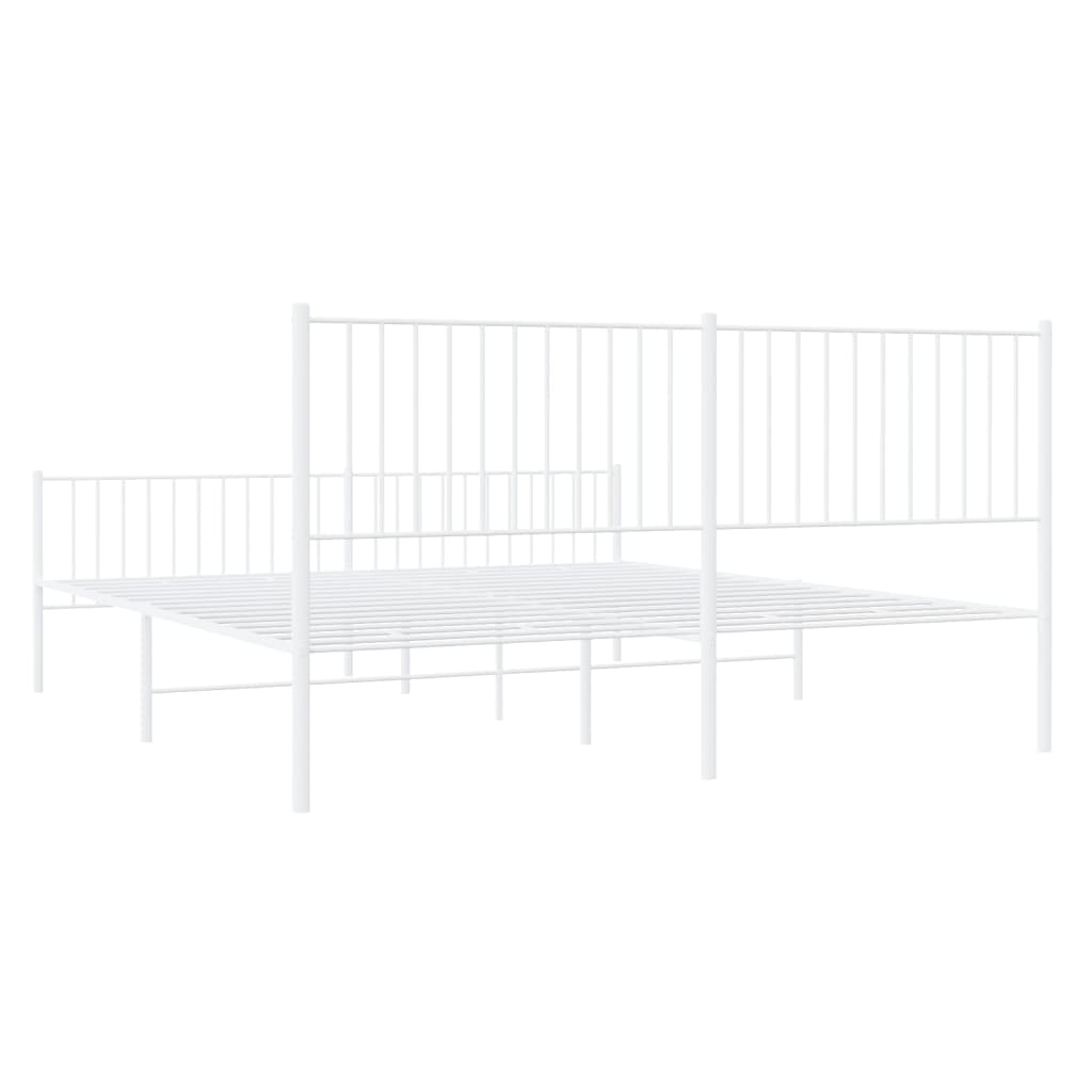 Sengeramme i metall med hode- og fotgavl hvit 183x213 cm