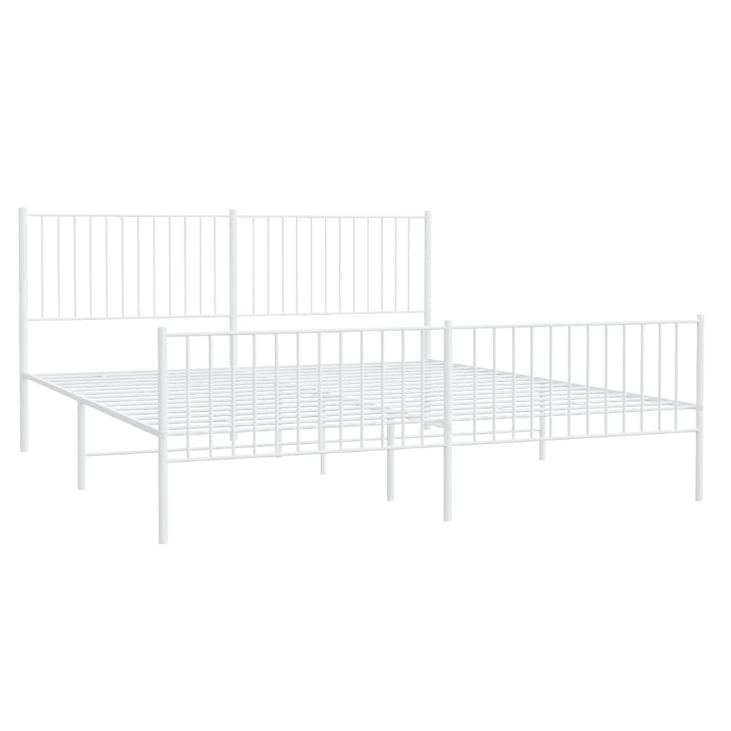 Sengeramme i metall med hode- og fotgavl hvit 193x203 cm