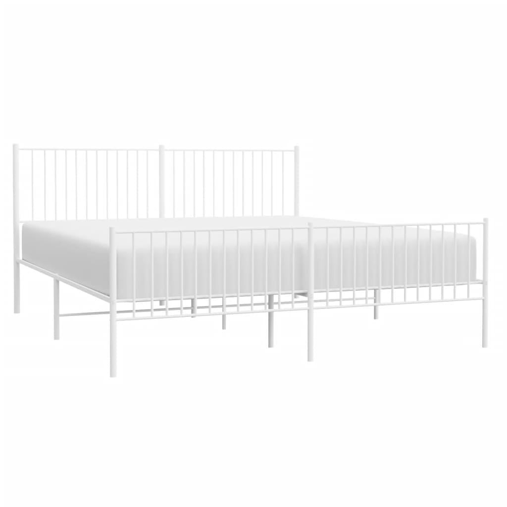 Sengeramme i metall med hode- og fotgavl hvit 193x203 cm