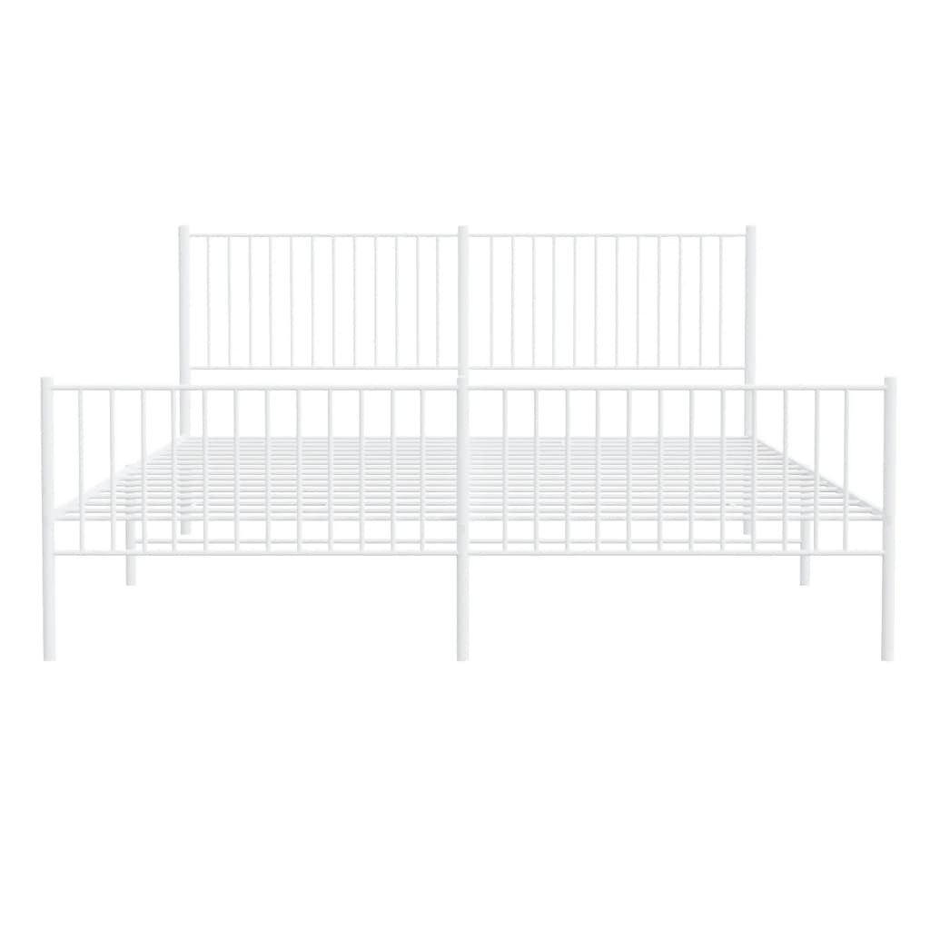 Sengeramme i metall med hode- og fotgavl hvit 193x203 cm