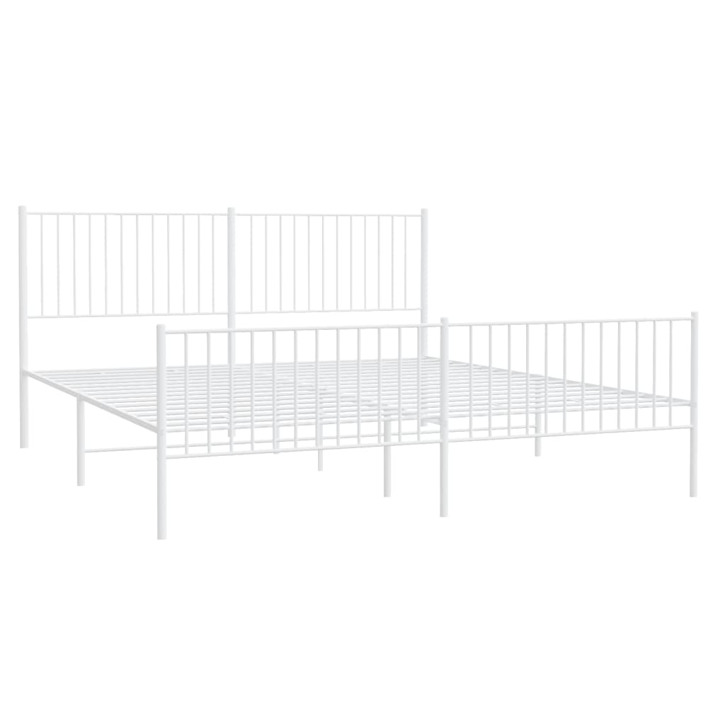 Sengeramme i metall med hode- og fotgavl hvit 200x200 cm