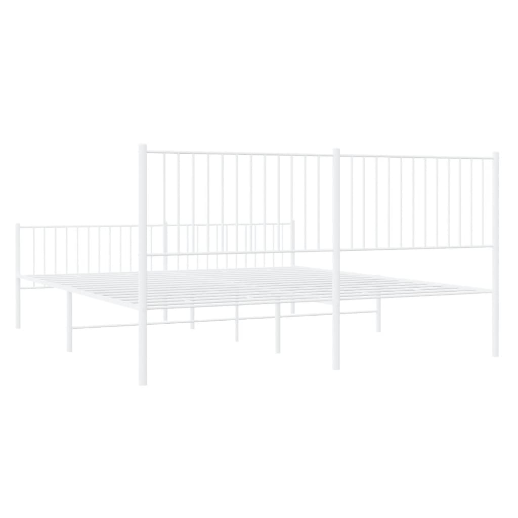 Sengeramme i metall med hode- og fotgavl hvit 200x200 cm