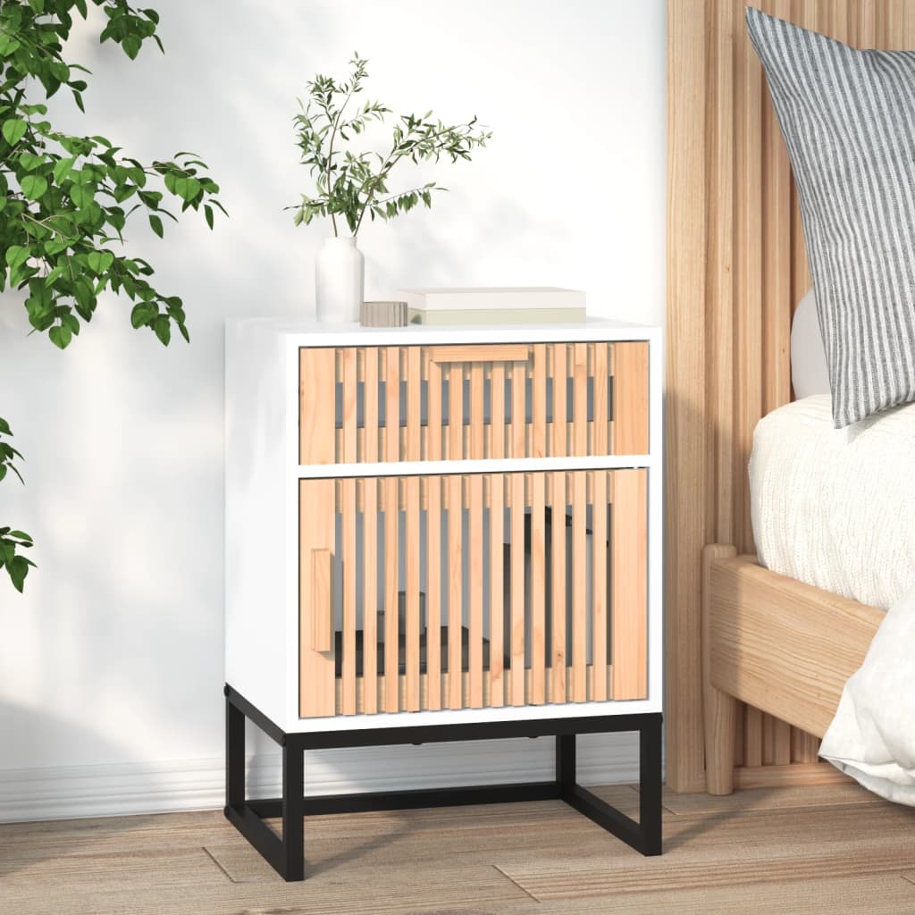 Nattbord 2 stk hvit 40x30x55,5 cm konstruert tre og jern