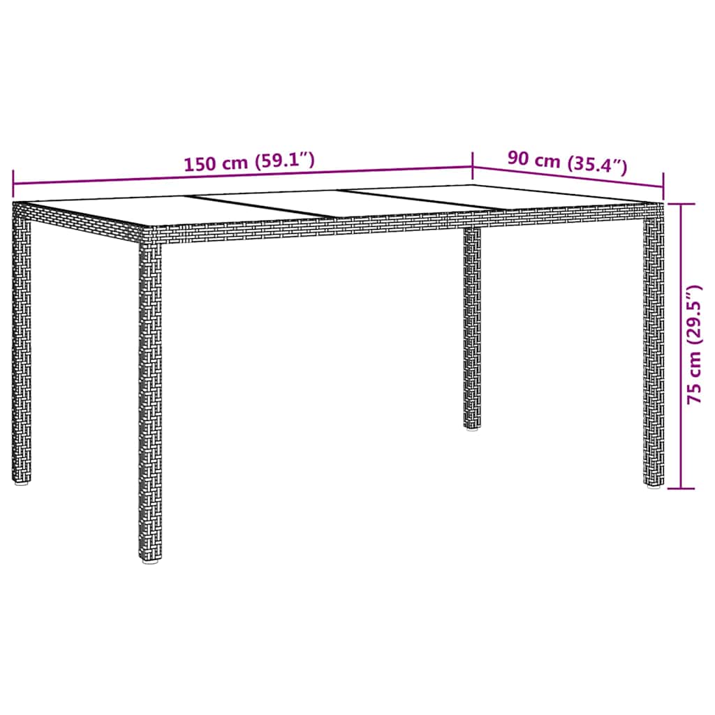 Hage middagbord Svart 150 x 90 x 75 cm Poly rattan