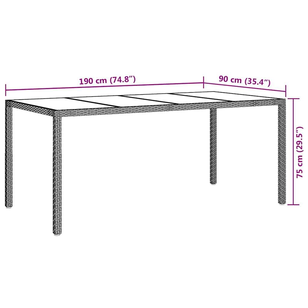 Hage middagbord Grå 190 x 90 x 75 cm Poly rattan