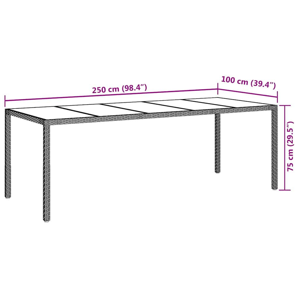 Hage middagbord Grå 250 x 100 x 75 cm Poly rattan