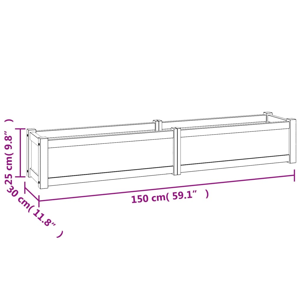 Høybed 150x30x25 cm heltre teak