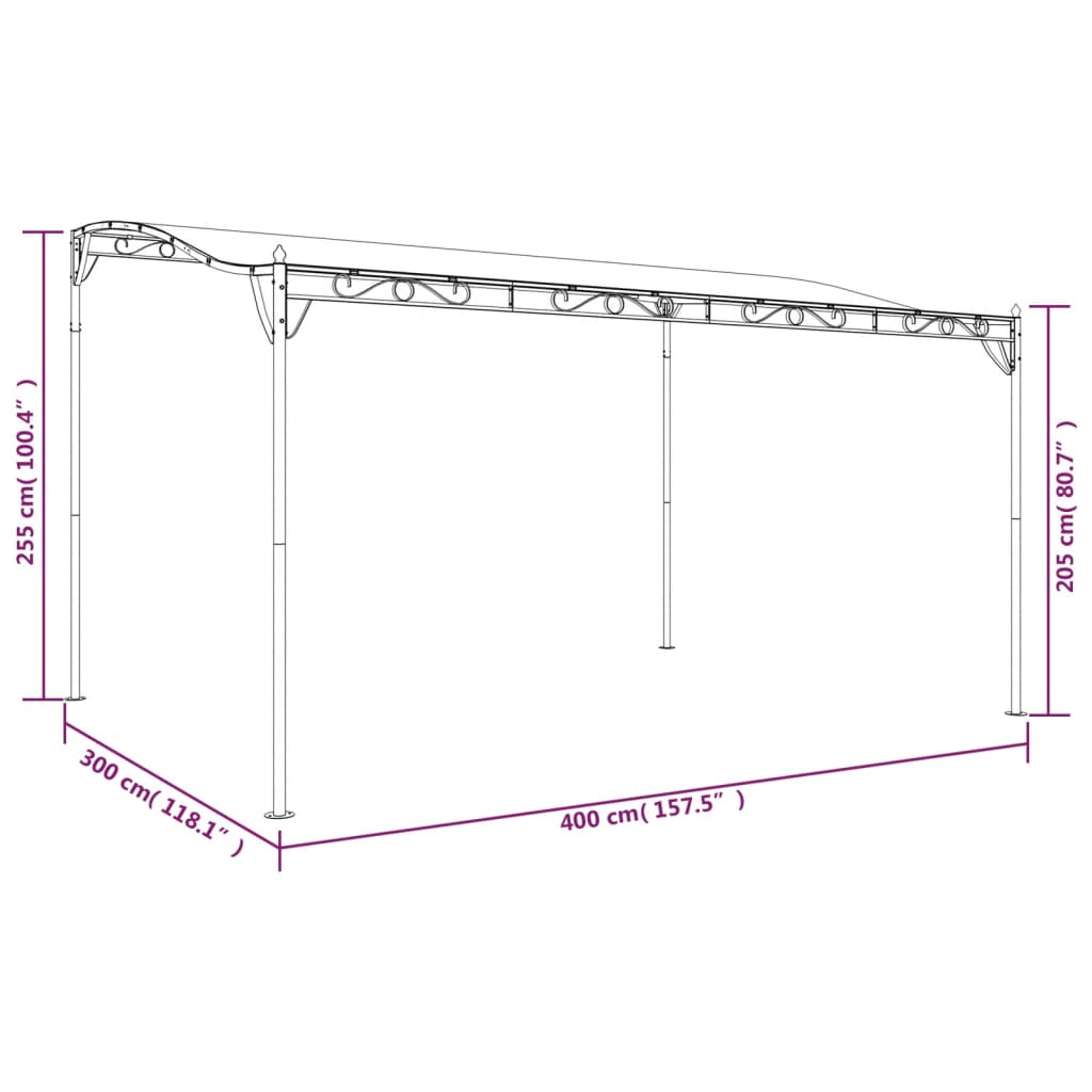 Baldakin gråbrun 4x3 m 180 g/m² stoff og stål