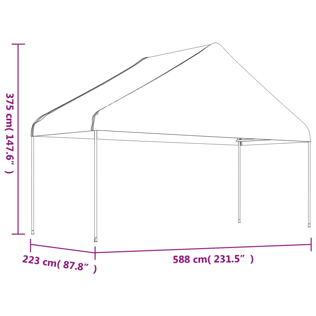 vidaXL Paviljong med tak hvit 5,88x2,23x3,75 m polyetylen