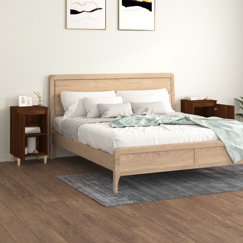 Nattbord 2 stk brun eik 40x35x70 cm konstruert tre