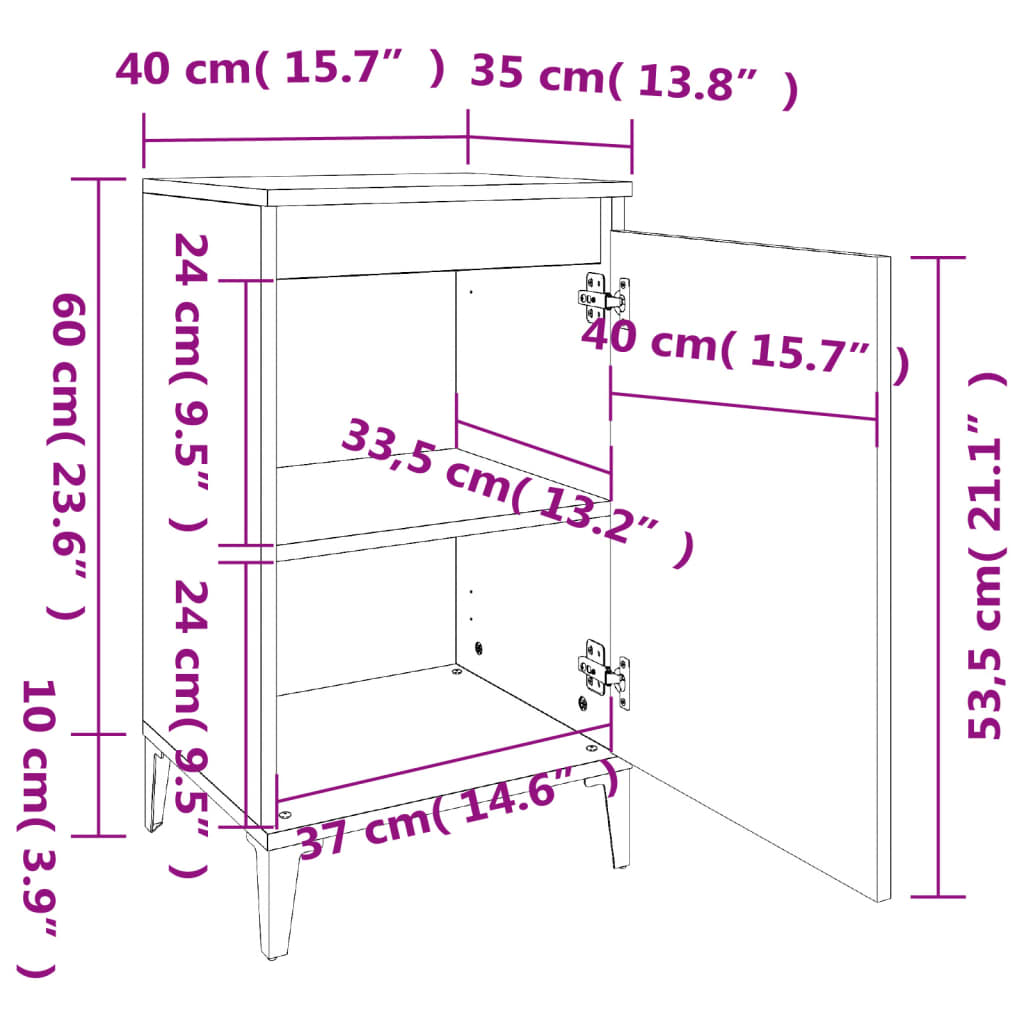Nattbord 2 stk brun eik 40x35x70 cm konstruert tre