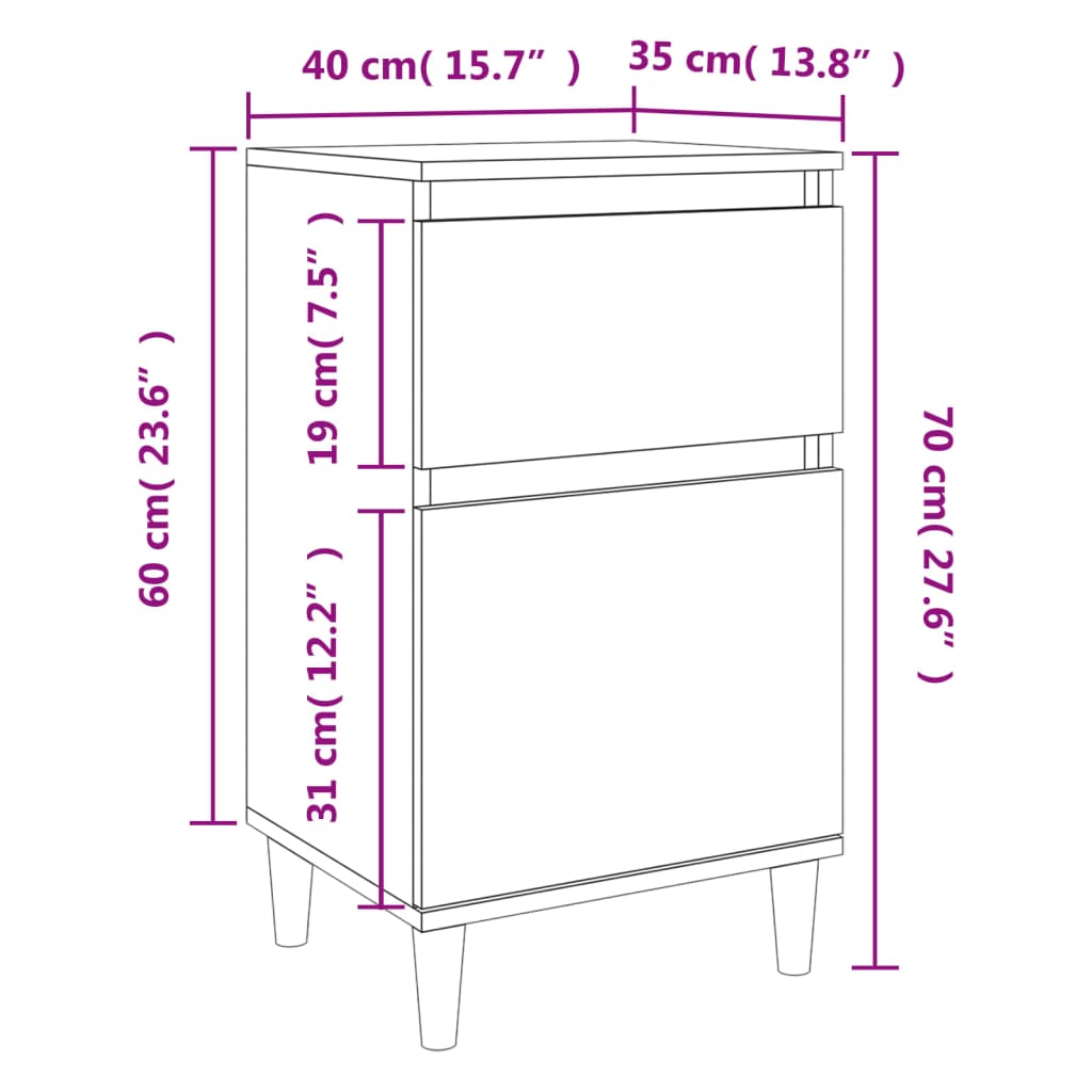 Nattbord 2 stk brun eik 40x35x70 cm