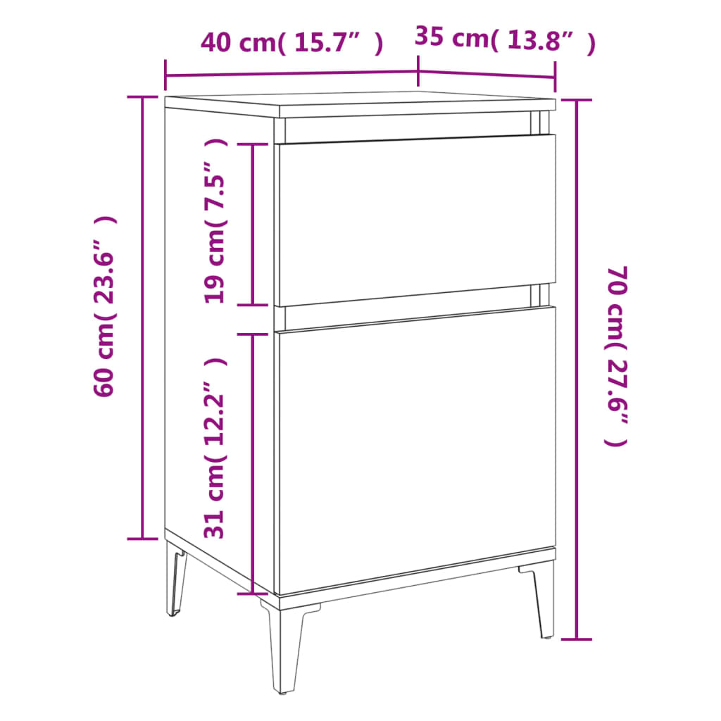 Nattbord 2 stk hvit 40x35x70 cm