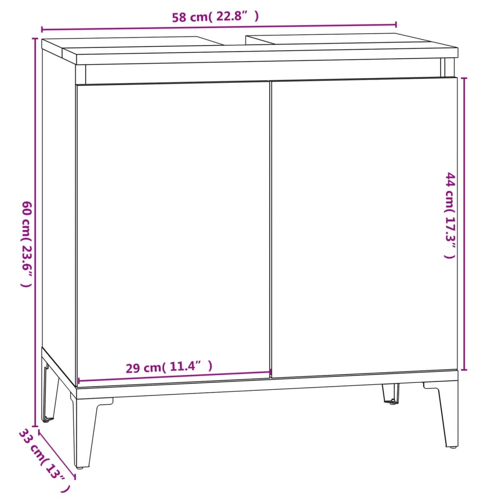 Servantskap hvit 58x33x60 cm konstruert tre