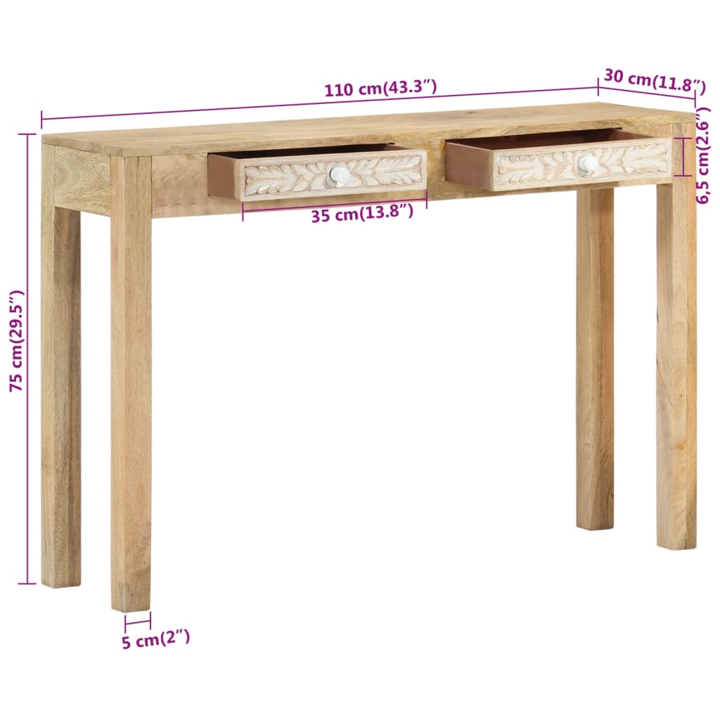 Konsollbord 110x30x75 cm bleket heltre mango