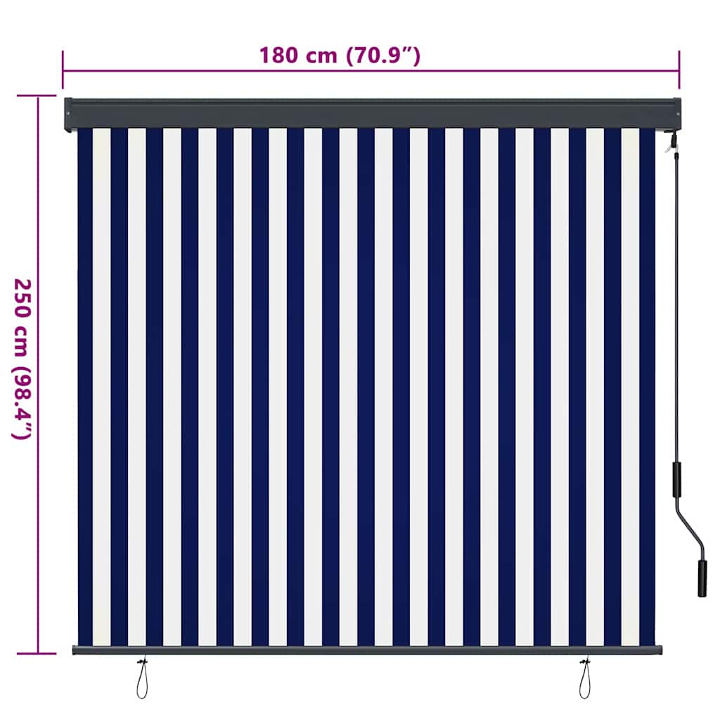 Utendørs Rullegardin Stripete Blå og hvite 180 x 250 cm stoff