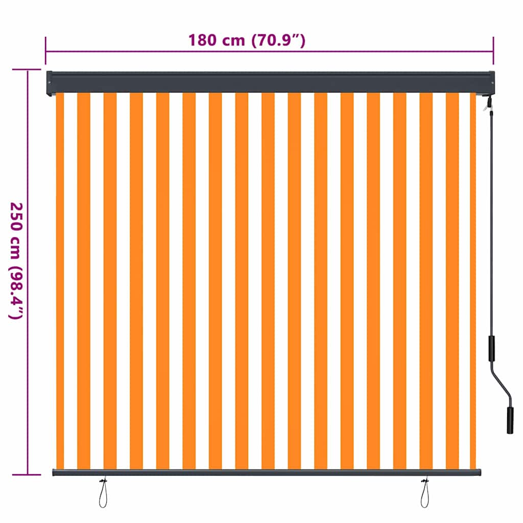 Utendørs Rullegardin oransje og hvit 180 x 250 cm stoff