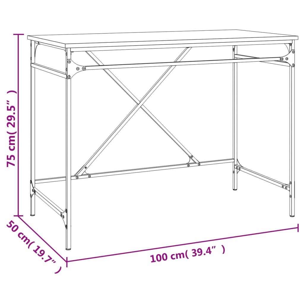 Skrivebord sonoma eik 100x50x75 cm konstruert tre og jern