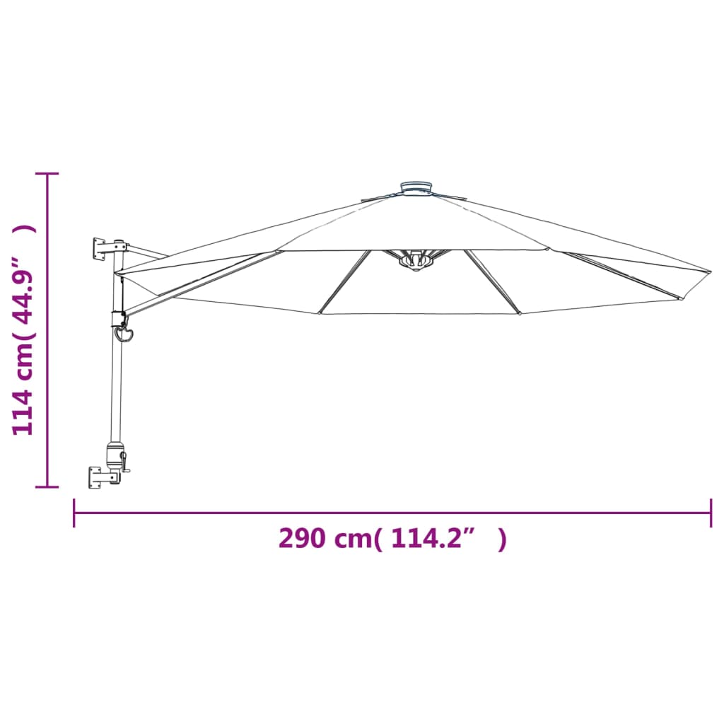 Veggmontert parasoll gul 290 cm