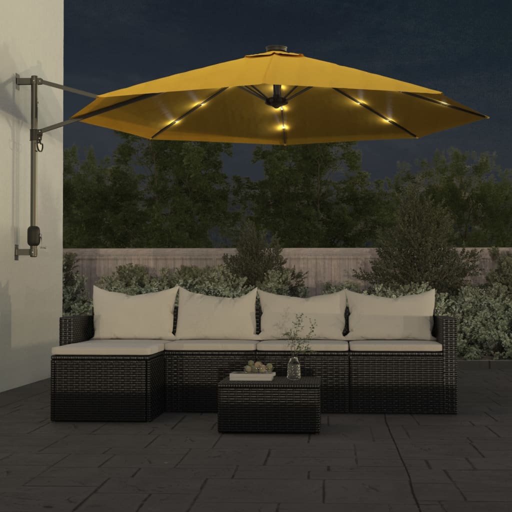 Veggmontert parasoll med LED gul 290 cm
