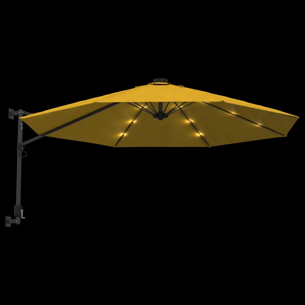 Veggmontert parasoll med LED gul 290 cm