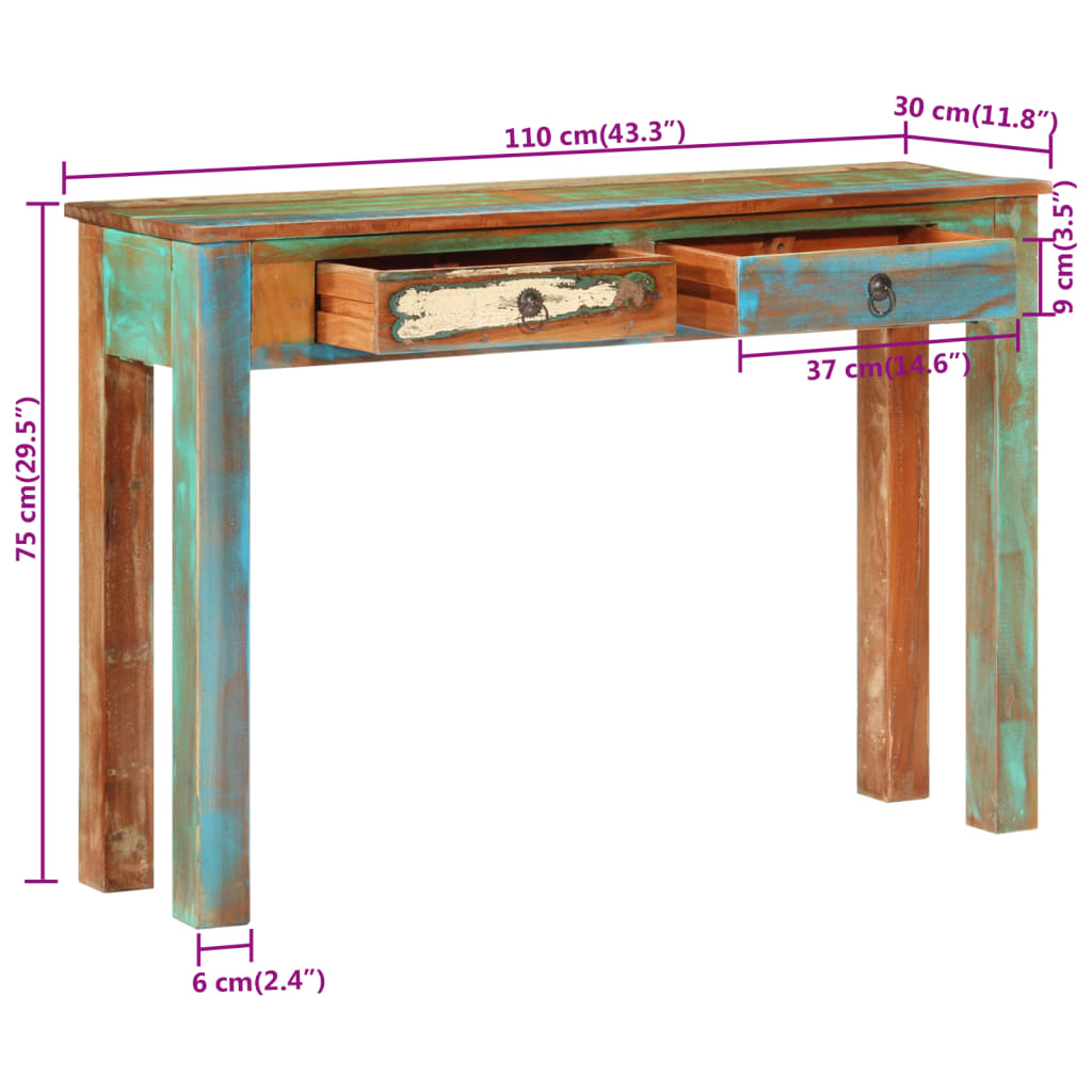 Konsollbord 110x30x75 cm gjenvunnet heltre