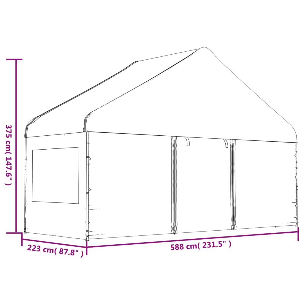 Paviljong med tak hvit 4,46x5,88x3,75 m polyetylen