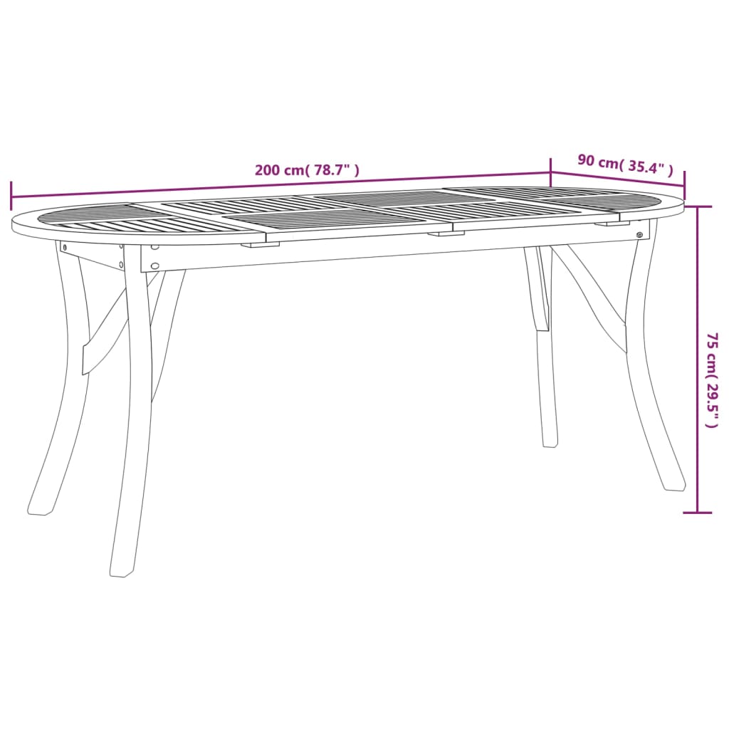 Hagebord 200x90x75 cm heltre akasie