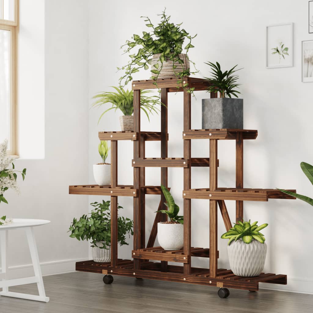 Blomsterstativ med hjul 110x25x101 cm heltre gran