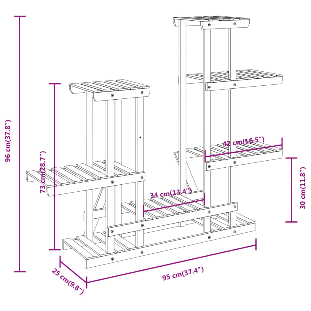 Blomsterstativ 95x25x96 cm heltre gran