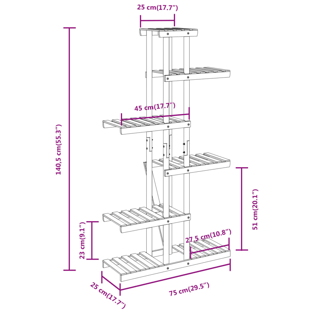 Blomsterstativ 75x25x140,5 cm heltre gran