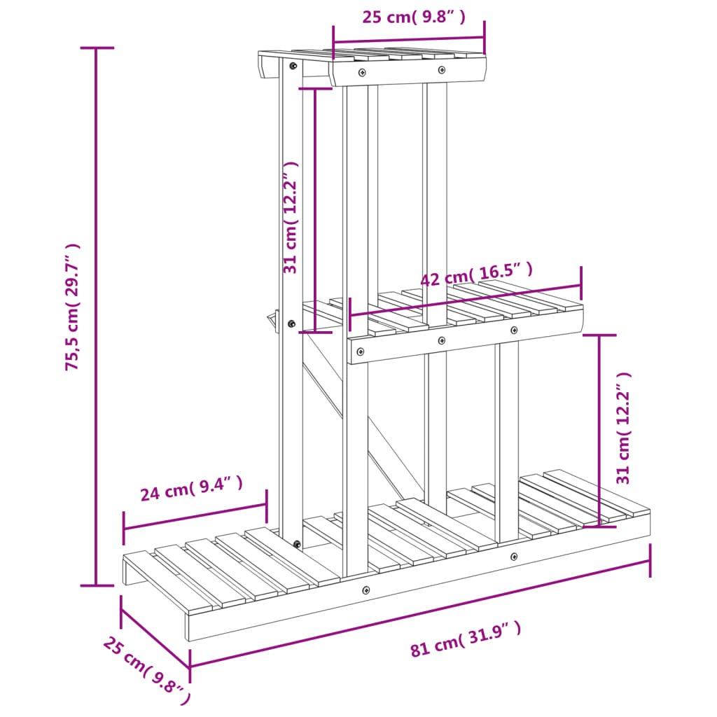 Blomsterstativ 81x25x75,5 cm heltre gran