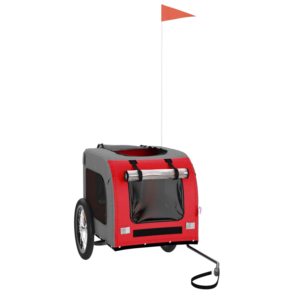 Kjæledyrsykkelhenger rød og grå oxfordstoff og jern