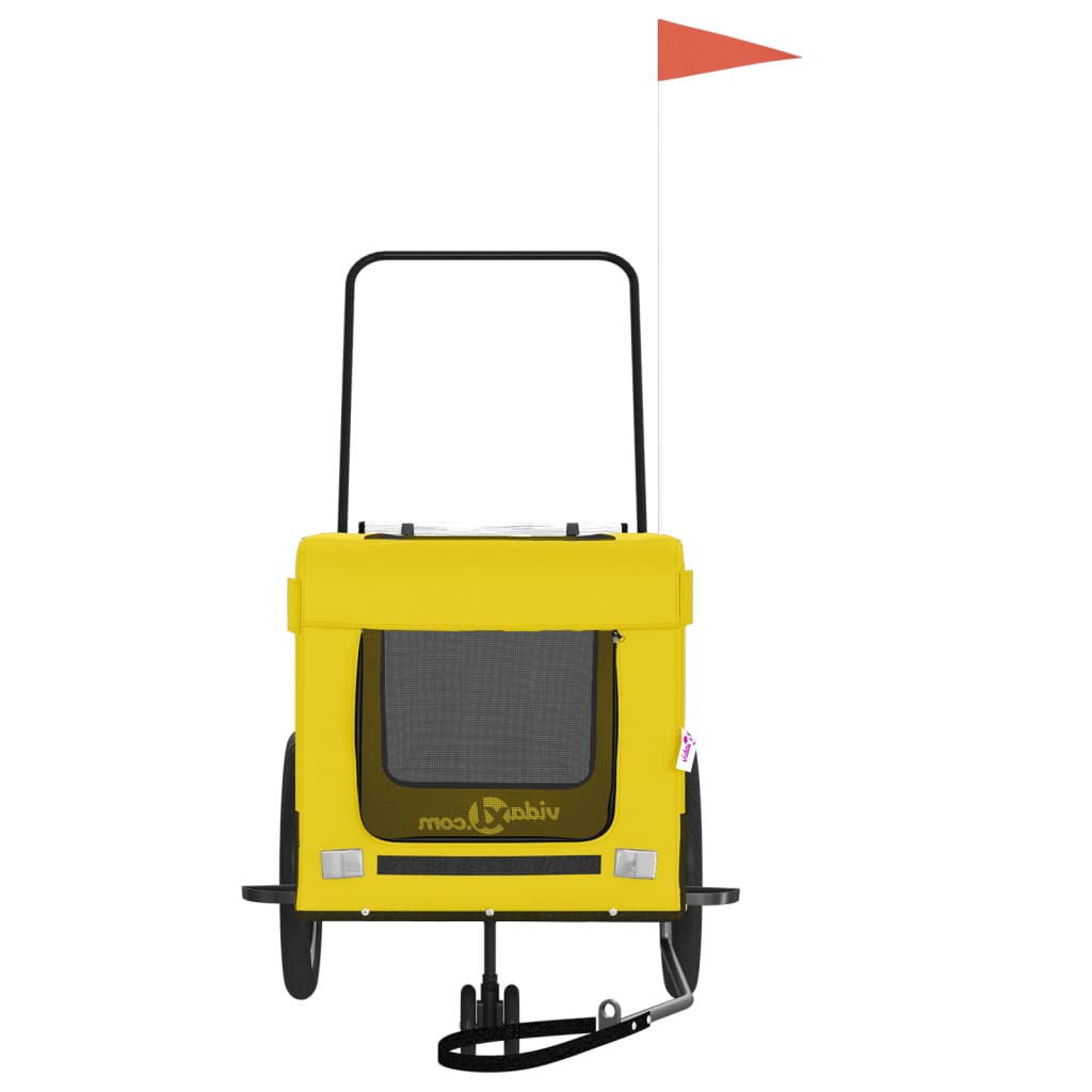 Kjæledyrsykkelhenger gul og svart oxfordstoff og jern