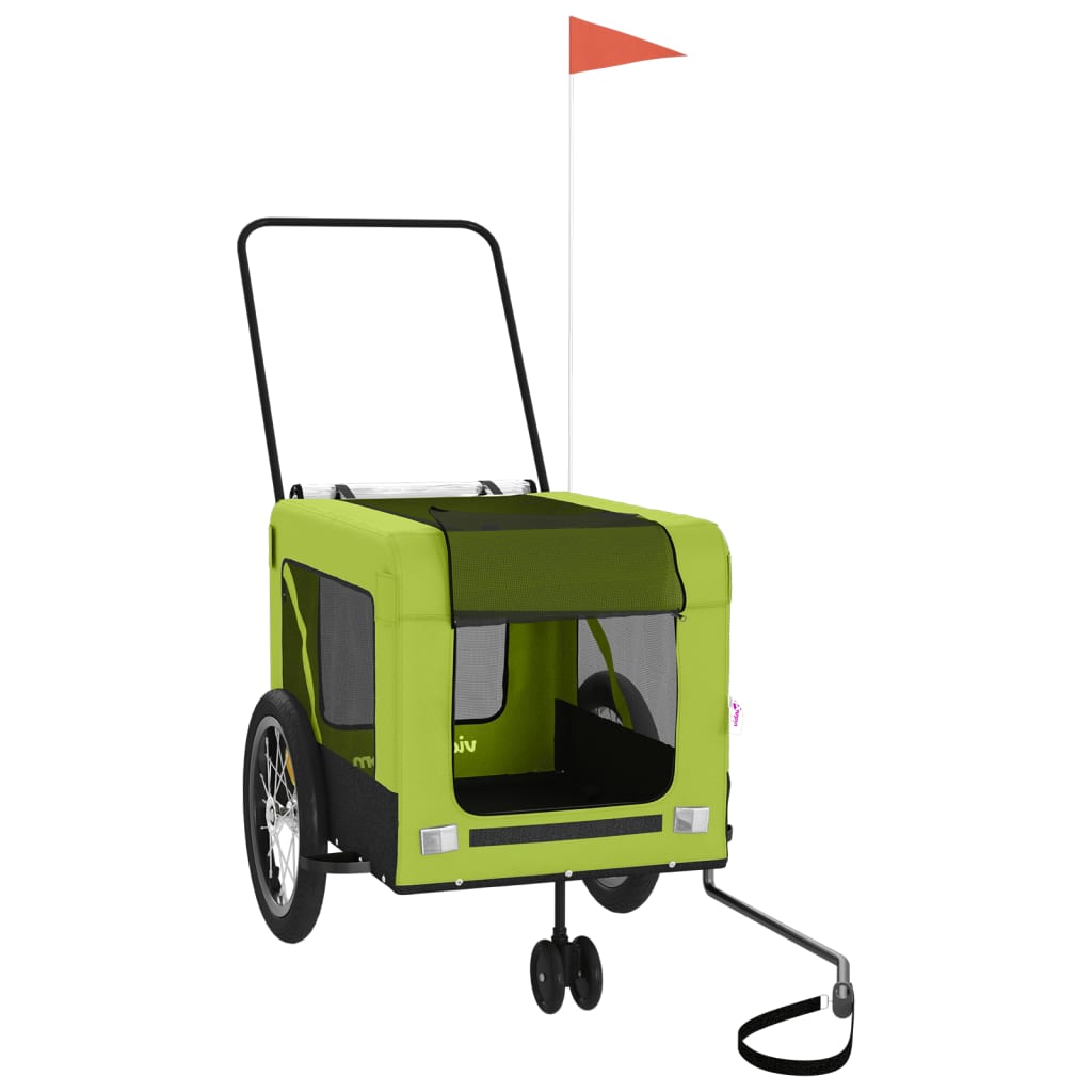 Kjæledyrsykkelhenger grønn og svart oxfordstoff og jern