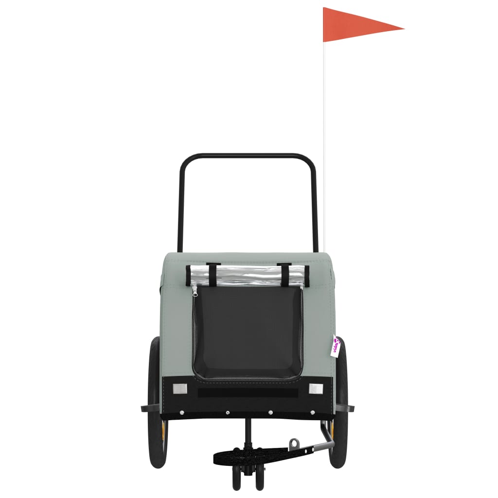 Kjæledyrsykkelhenger grå og svart oxfordstoff og jern