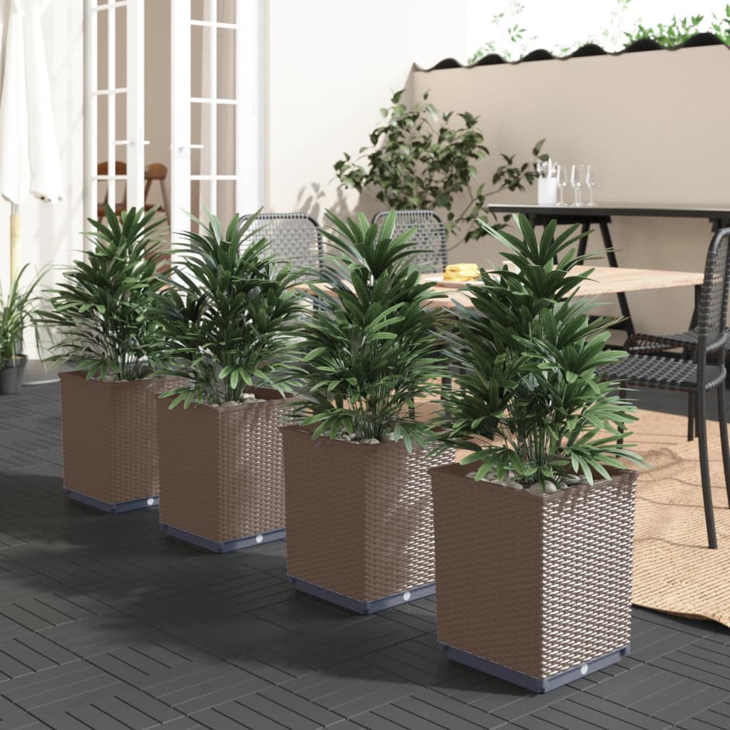 Plantekasser 4 stk brun 30x30x37 cm polypropylen