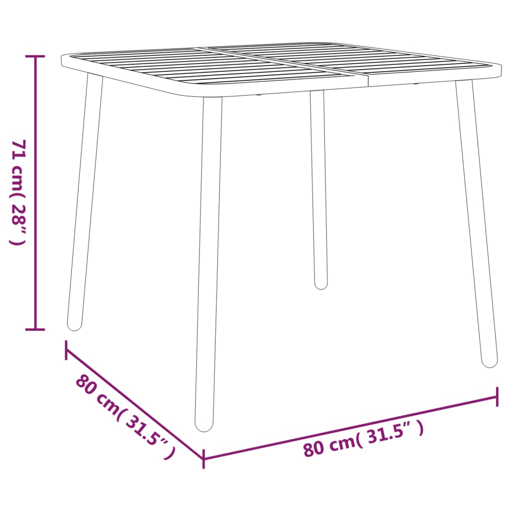 Hagebord antrasitt 80x80x71 cm stål