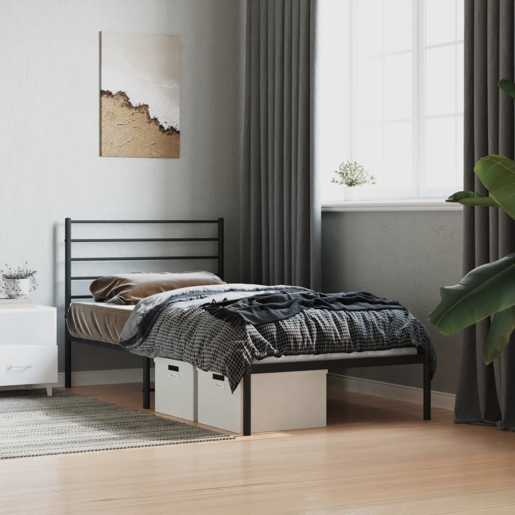Sengeramme i metall med hodegavl svart 90x190 cm