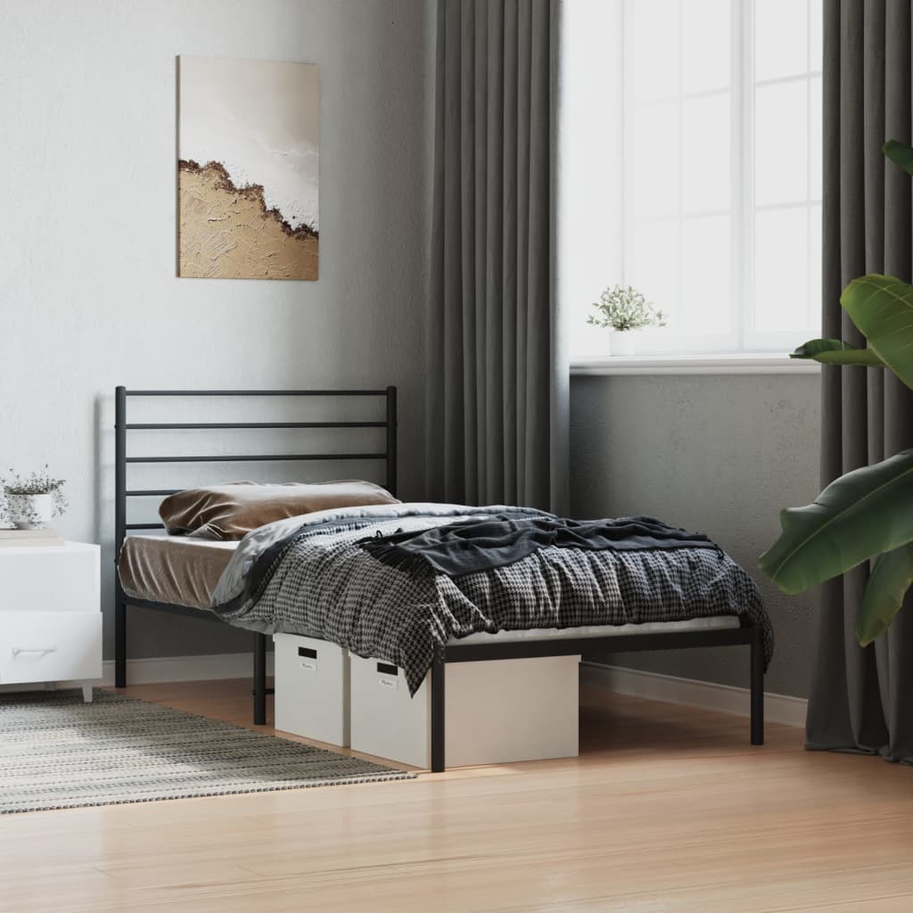 Sengeramme i metall med hodegavl svart 100x190 cm