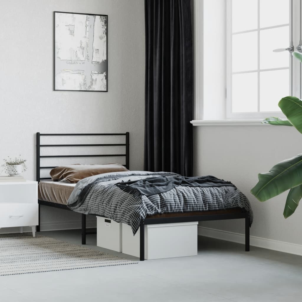 Sengeramme i metall med hodegavl svart 100x190 cm