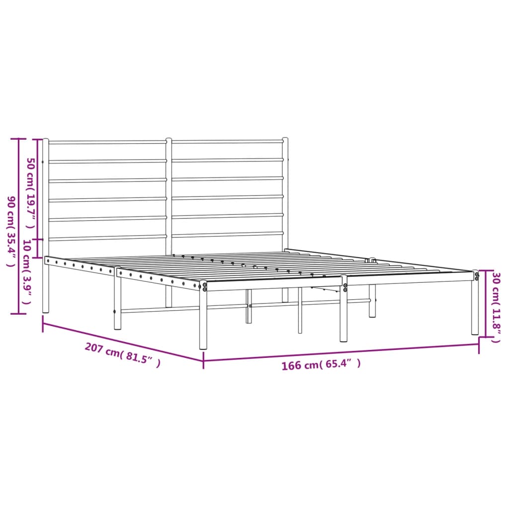Sengeramme i metall med hodegavl svart 160x200 cm