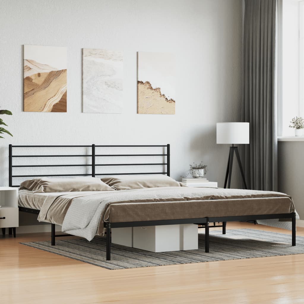 Sengeramme i metall med sengegavl svart 180x200 cm