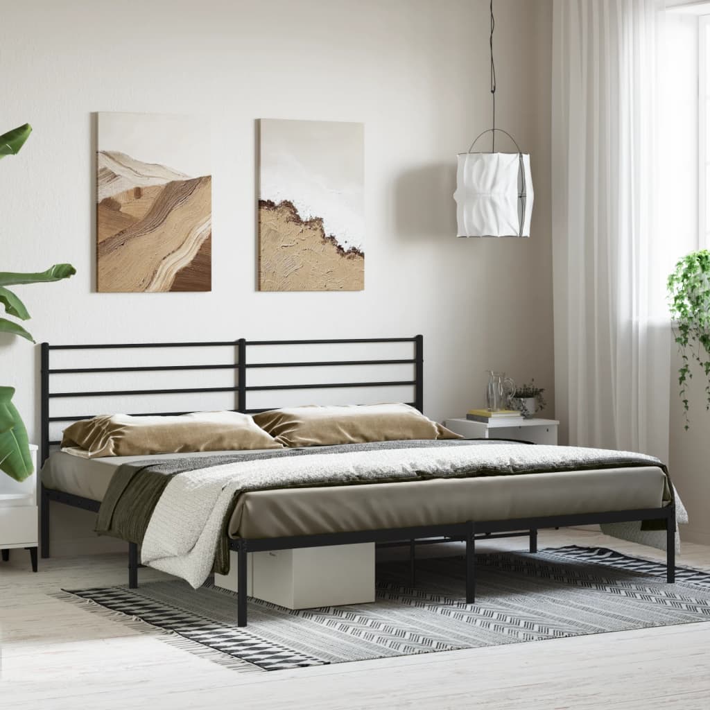 Sengeramme i metall med sengegavl svart 180x200 cm