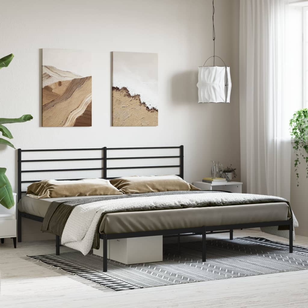 Sengeramme i metall med sengegavl svart 200x200 cm